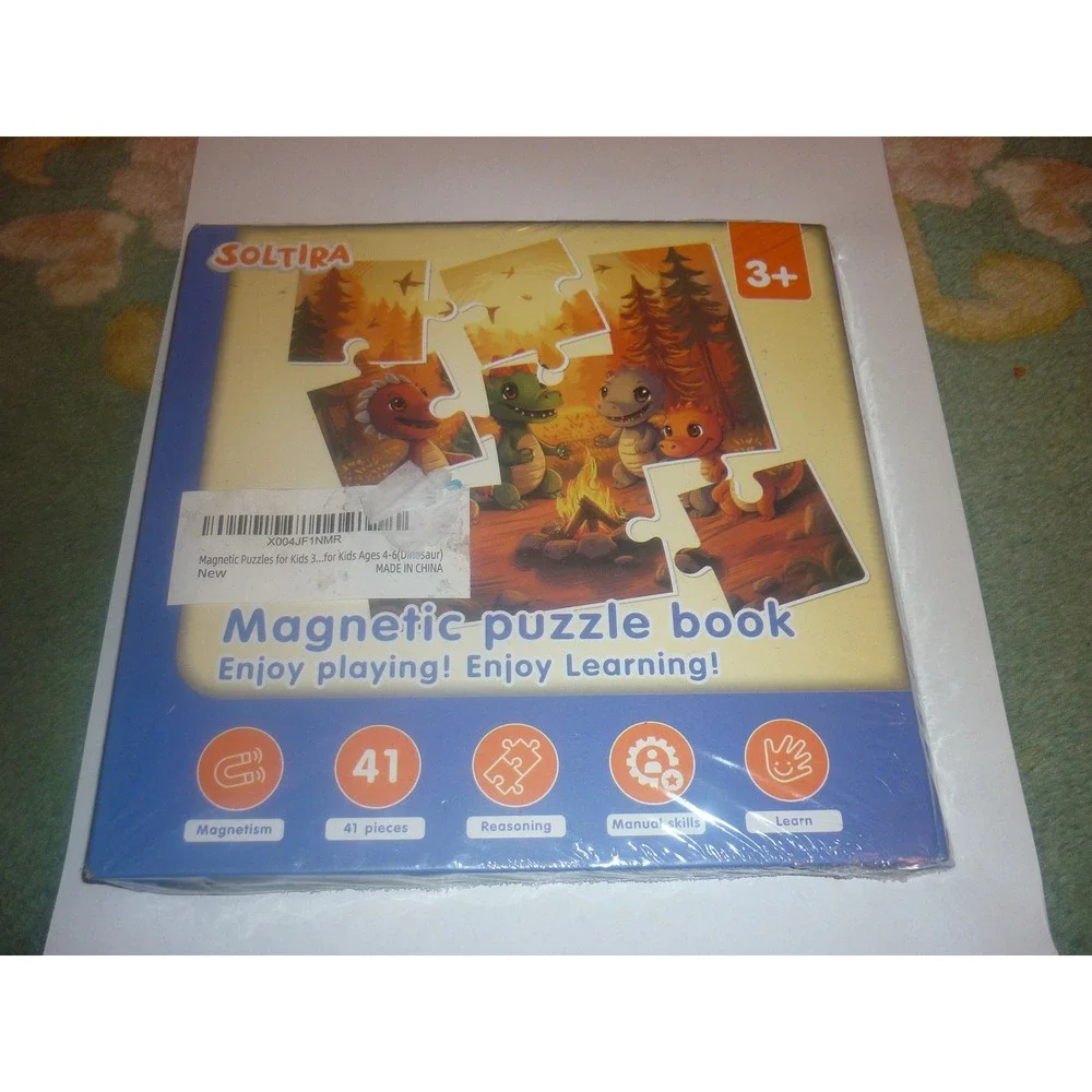 Soltira Magnetic Puzzle Book Dinosaur 3-in-1 Travel Set 41 Pieces Ages 3+ New